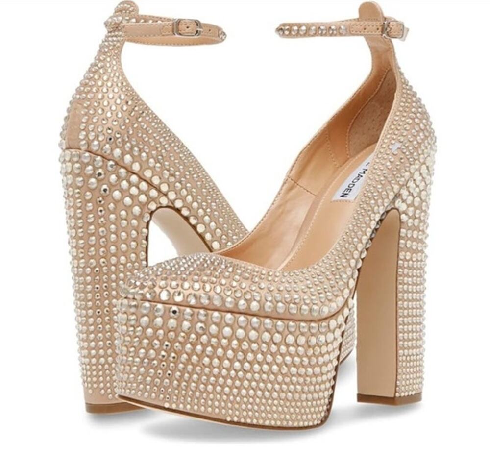 STEVE MADDEN Womens NEW Skyrise Gold Rhinestone Platform Pumps | Size 9.5